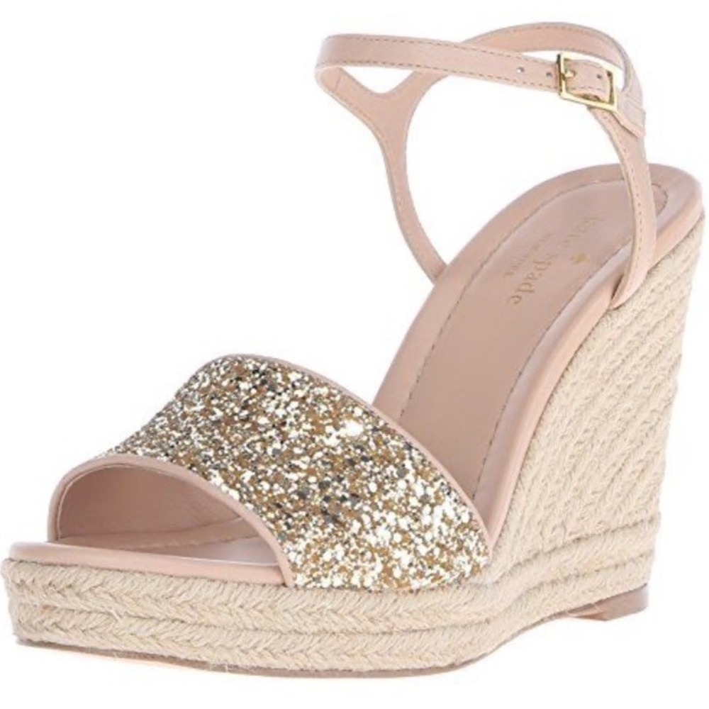 Kate Spade New York Women's Jaden Gold Glitter Espadrille Wedge Sandals Size 7.5